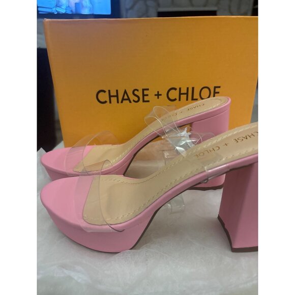 Chase + Chloe HELA-1 Pink Block Heel Sandals Size 9 Chunky Clear Strap Box - Picture 5 of 9